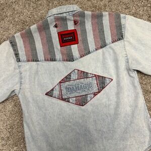 Vintage Major Damage Denim Button Shirt Size 1 Women's 80s 90s Streetwear Stripe